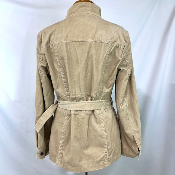DEBENHAMS MAINE NEW ENGLAND Tan Corduroy Belted Trench Jacket Pockets Women's 14 - Picture 6 of 9
